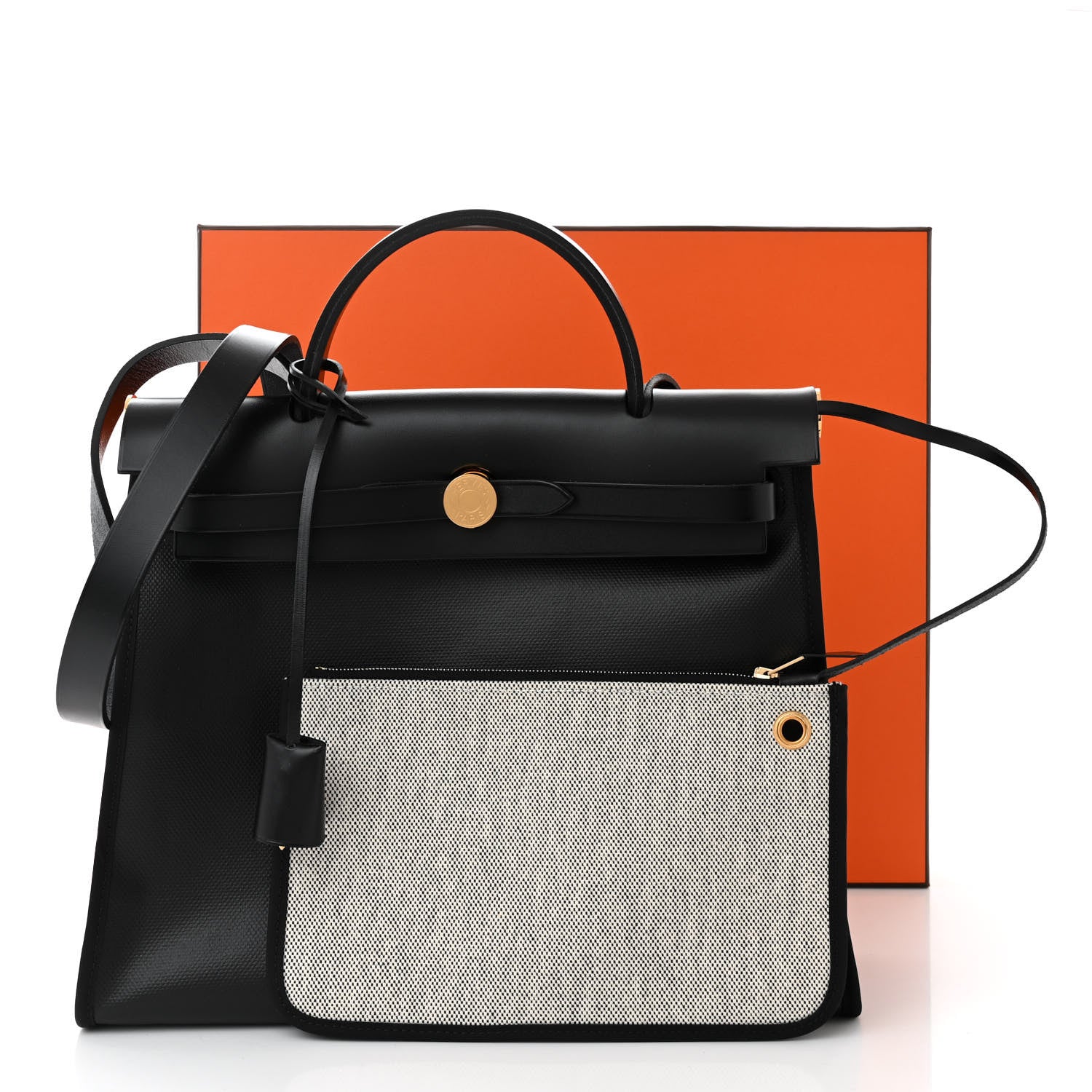 Hermes Toile H Berline Vache Hunter Herbag Zip PM 31 Black Ecru 12 of 12