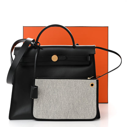 Hermes Toile H Berline Vache Hunter Herbag Zip PM 31 Black Ecru 12 of 12