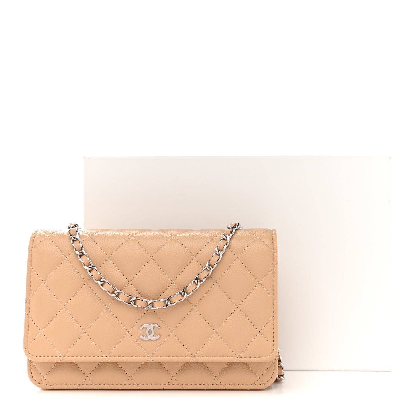 Caviar Quilted Wallet On Chain WOC Beige
