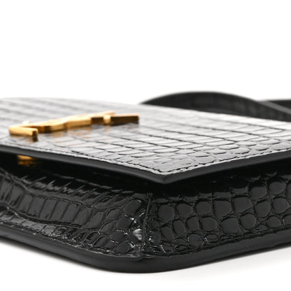 Saint Laurent Crocodile Embossed Monogram Phone Holder Crossbody Black 10 of 10