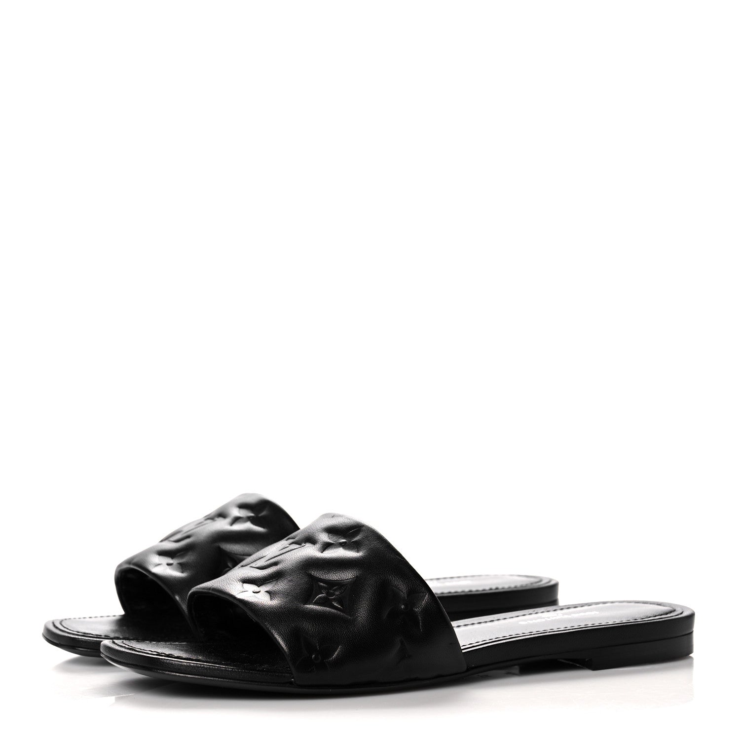 Louis Vuitton Lambskin Embossed Monogram Revival Flat Mules 37 Black 3 of 9