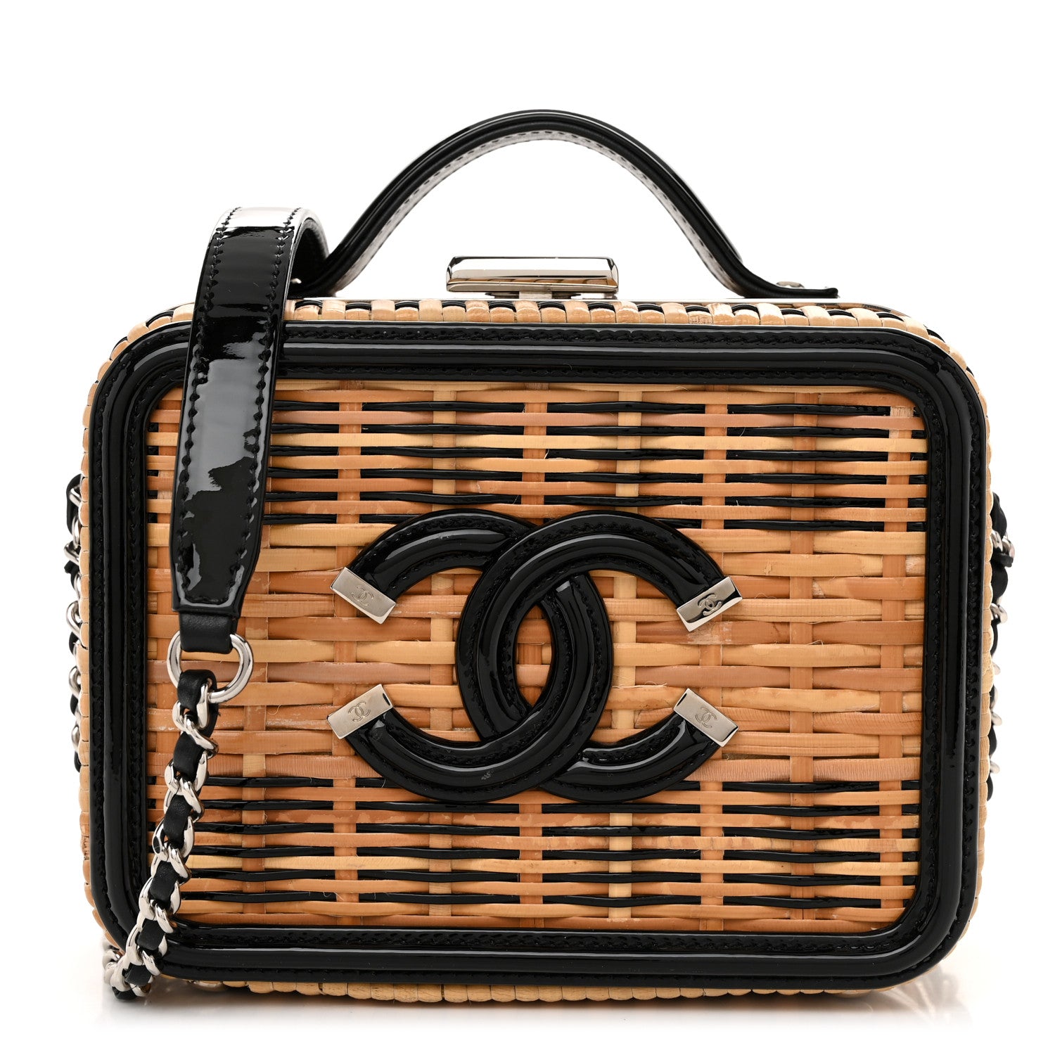 Chanel Raffia Patent Small CC Filigree Vanity Case Black 1 of 10