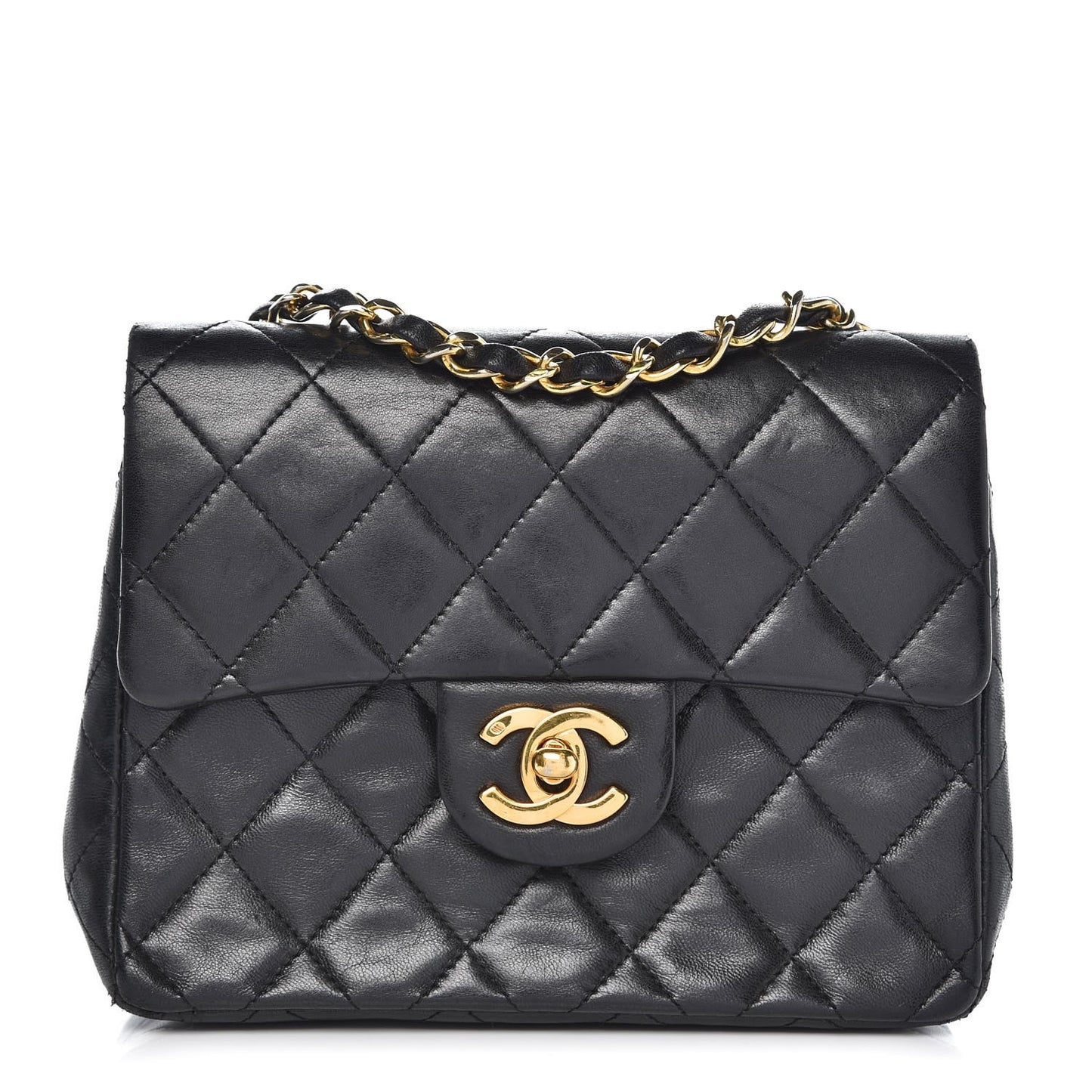 Lambskin Quilted Mini Square Flap Black