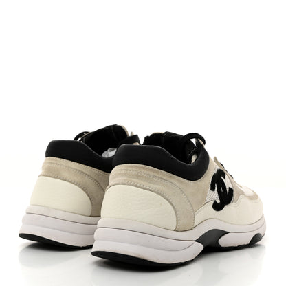Chanel Mesh Suede Calfskin Grained Calfskin Womens CC Sneakers 39.5 White Black 4 of 8