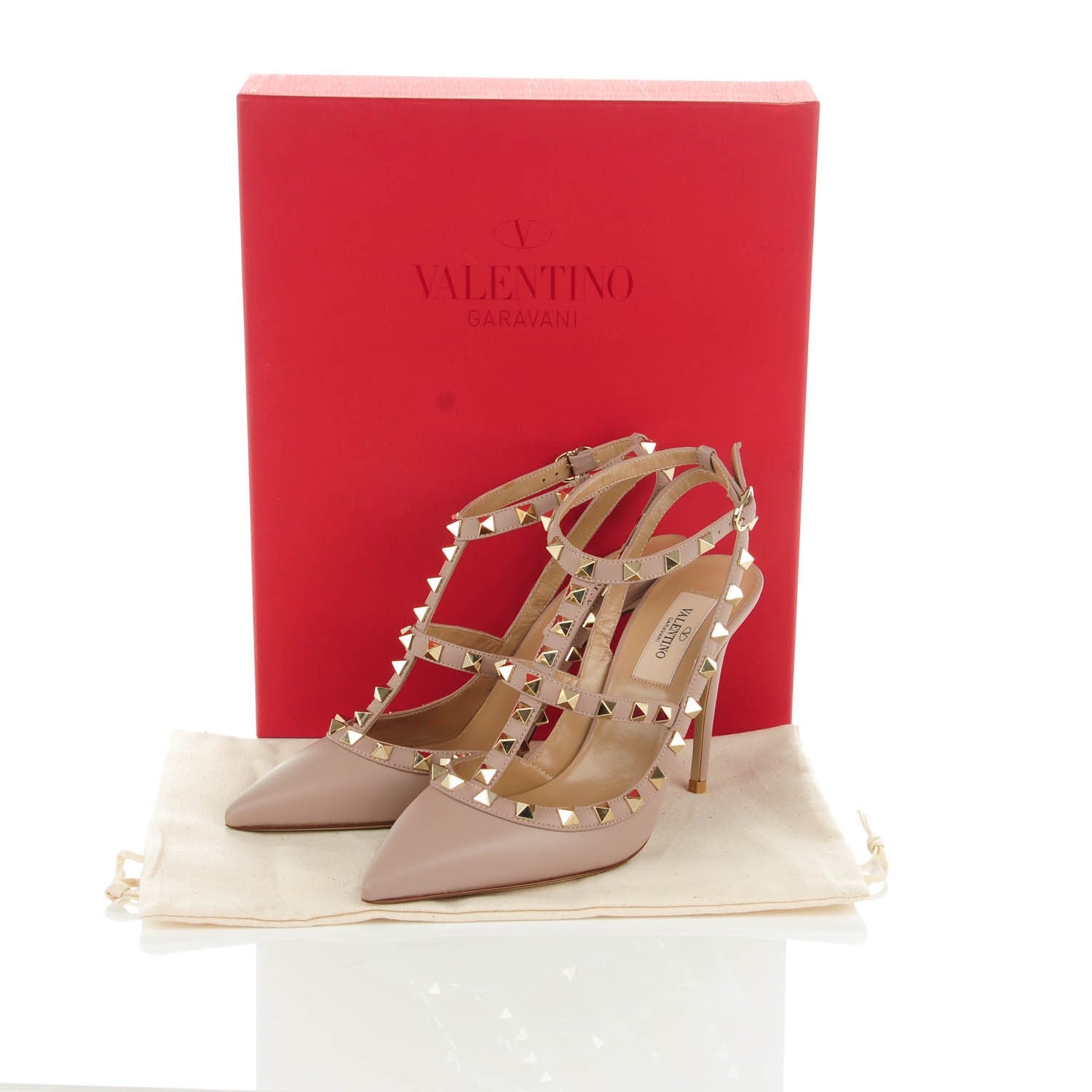 Valentino Garavani Nappa Rockstud Ankle Strap Pumps 37.5 Poudre 8 of 8