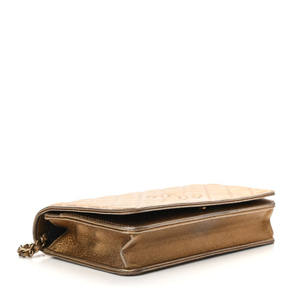 Chanel Metallic Lambskin Quilted Diamond CC Wallet On Chain WOC Bronze 3 of 11