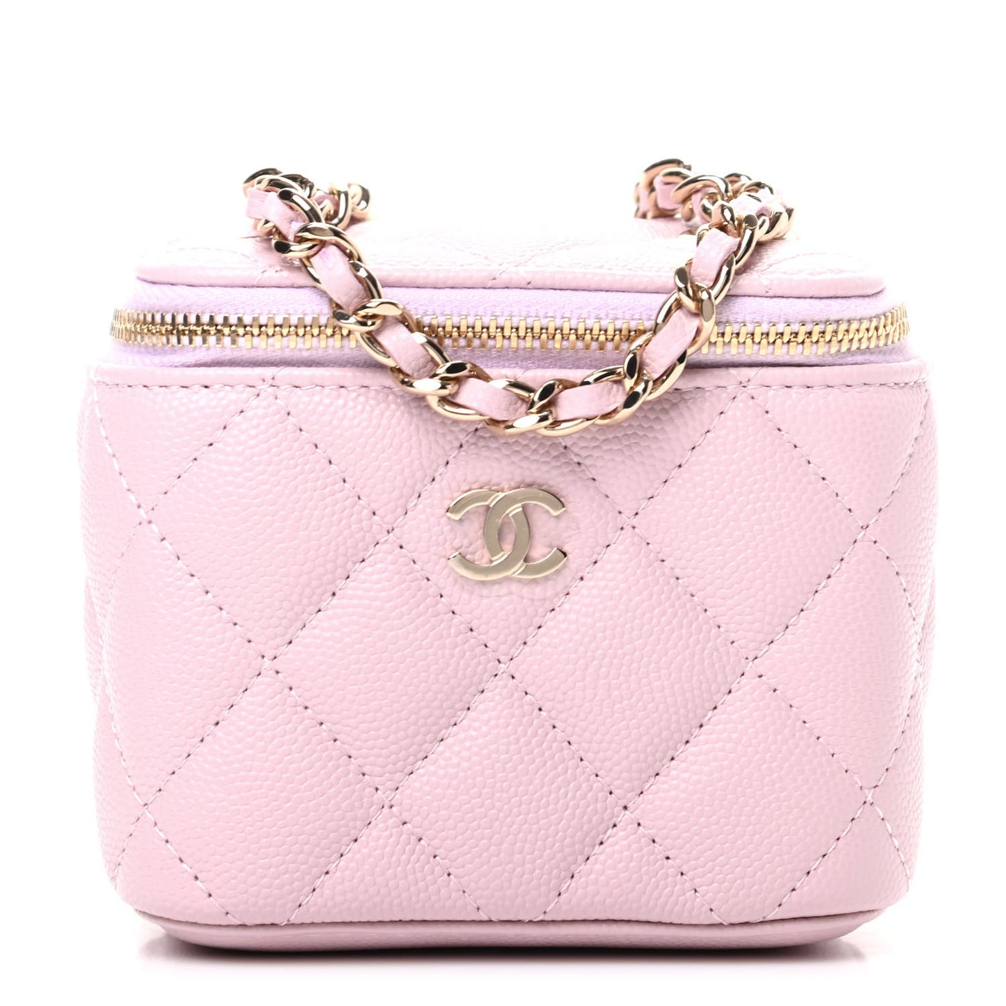 Caviar Quilted Mini Vanity Case With Chain Light Pink