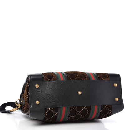 Gucci Velvet GG Monogram Textured Calfskin Web Medium Duffle Bag Brown Black 4 of 11