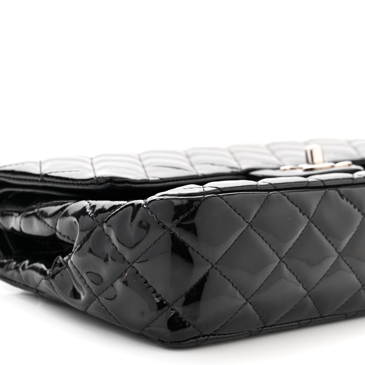 Patent Quilted Medium Double Flap Black