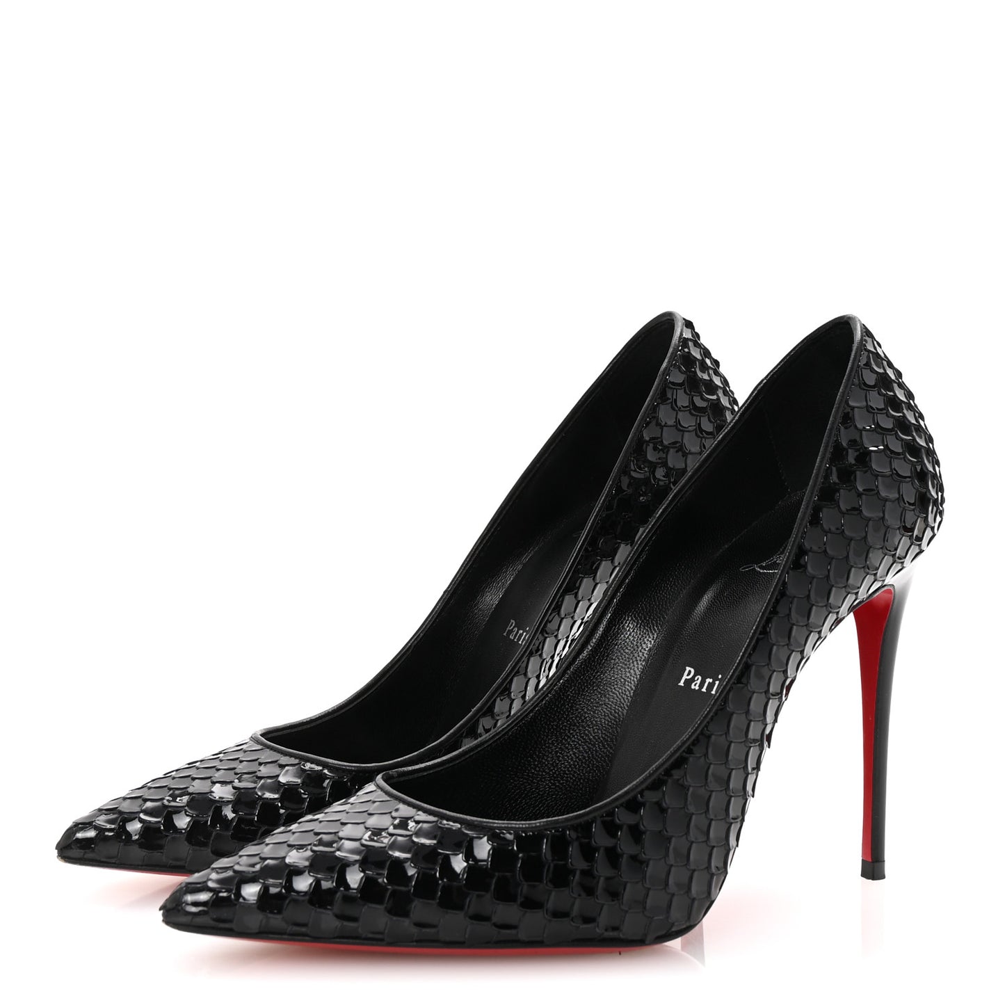Patent Calfskin Snakeskin Embossed Kate 100 Pumps 37.5 Black