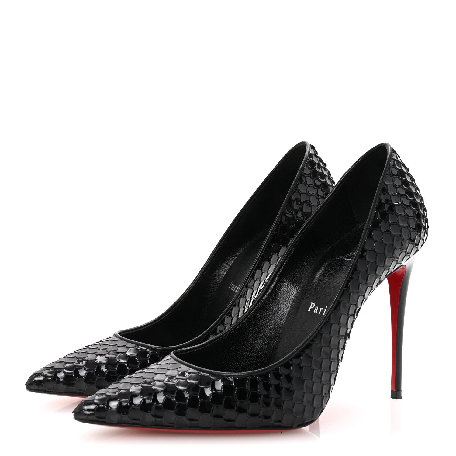 Christian Louboutin Patent Calfskin Snakeskin Embossed Kate 100 Pumps 37.5 Black 4 of 8