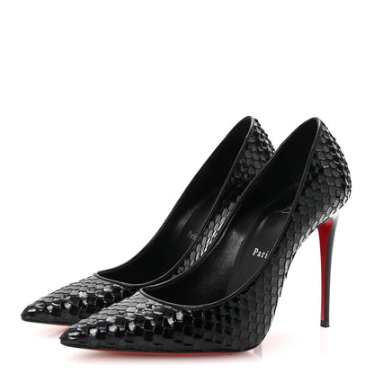 Christian Louboutin Patent Calfskin Snakeskin Embossed Kate 100 Pumps 37.5 Black 4 of 8