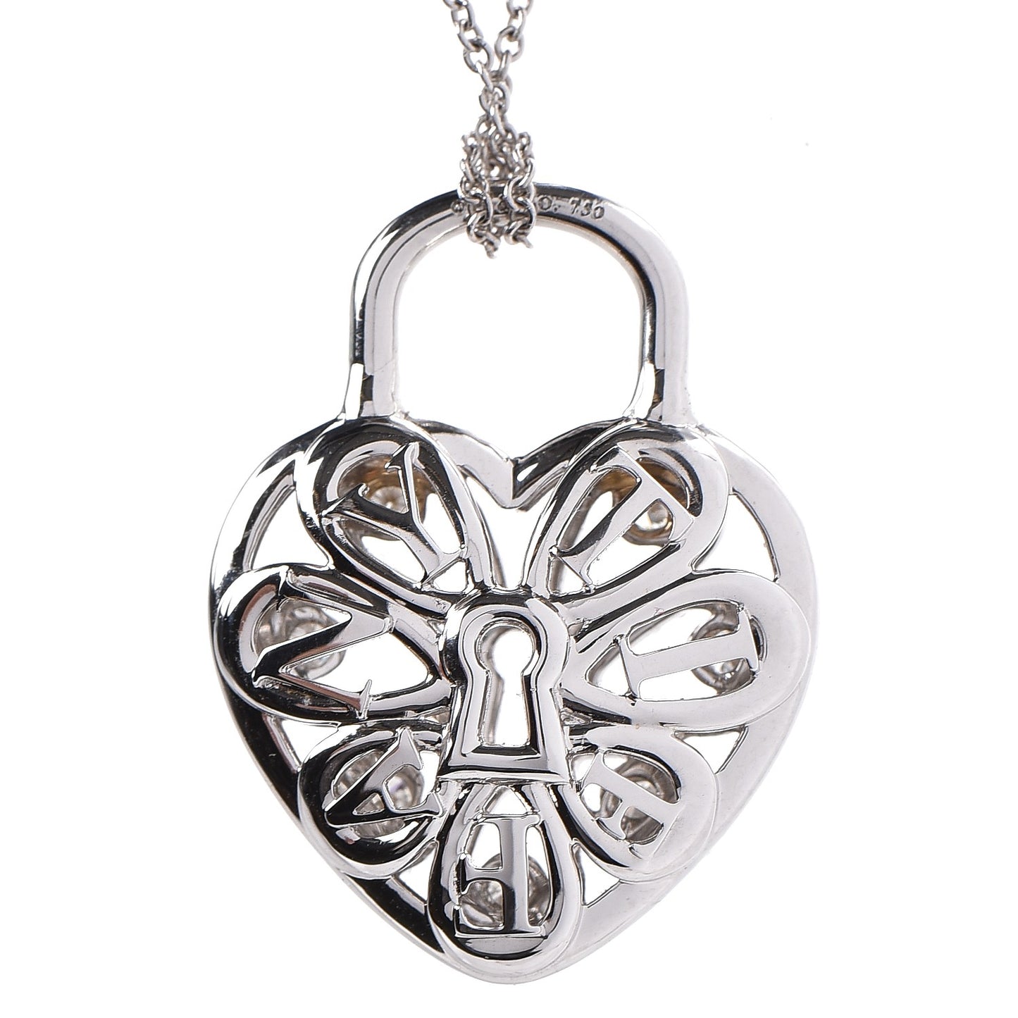 18K White Gold Diamond Filigree Heart Pendant Necklace
