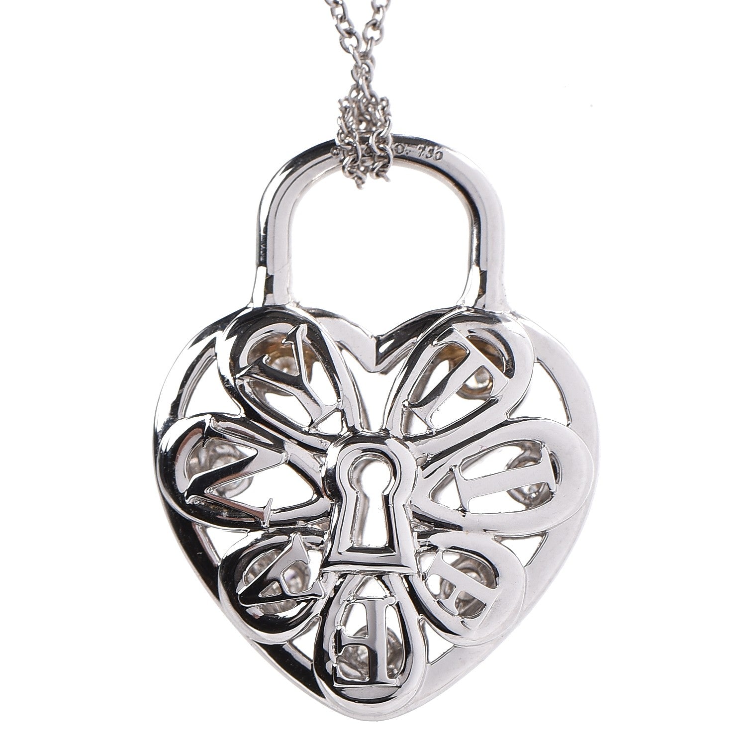 Tiffany 18K White Gold Diamond Filigree Heart Pendant Necklace 5 of 9