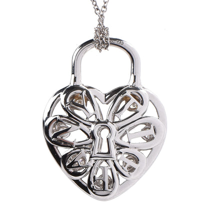 Tiffany 18K White Gold Diamond Filigree Heart Pendant Necklace 5 of 9