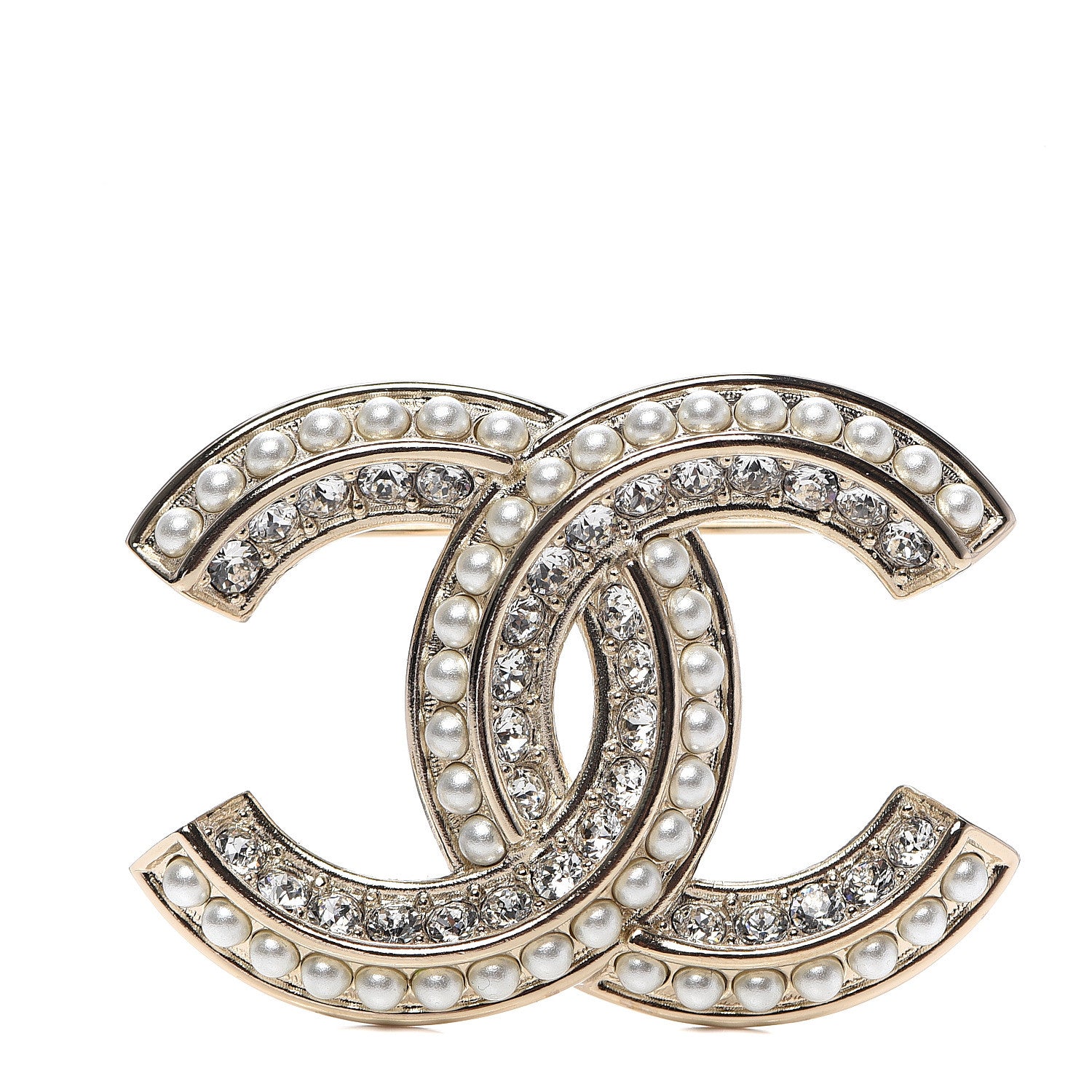 Chanel Crystal Pearl Chain Mania CC Brooch Gold 1 of 4