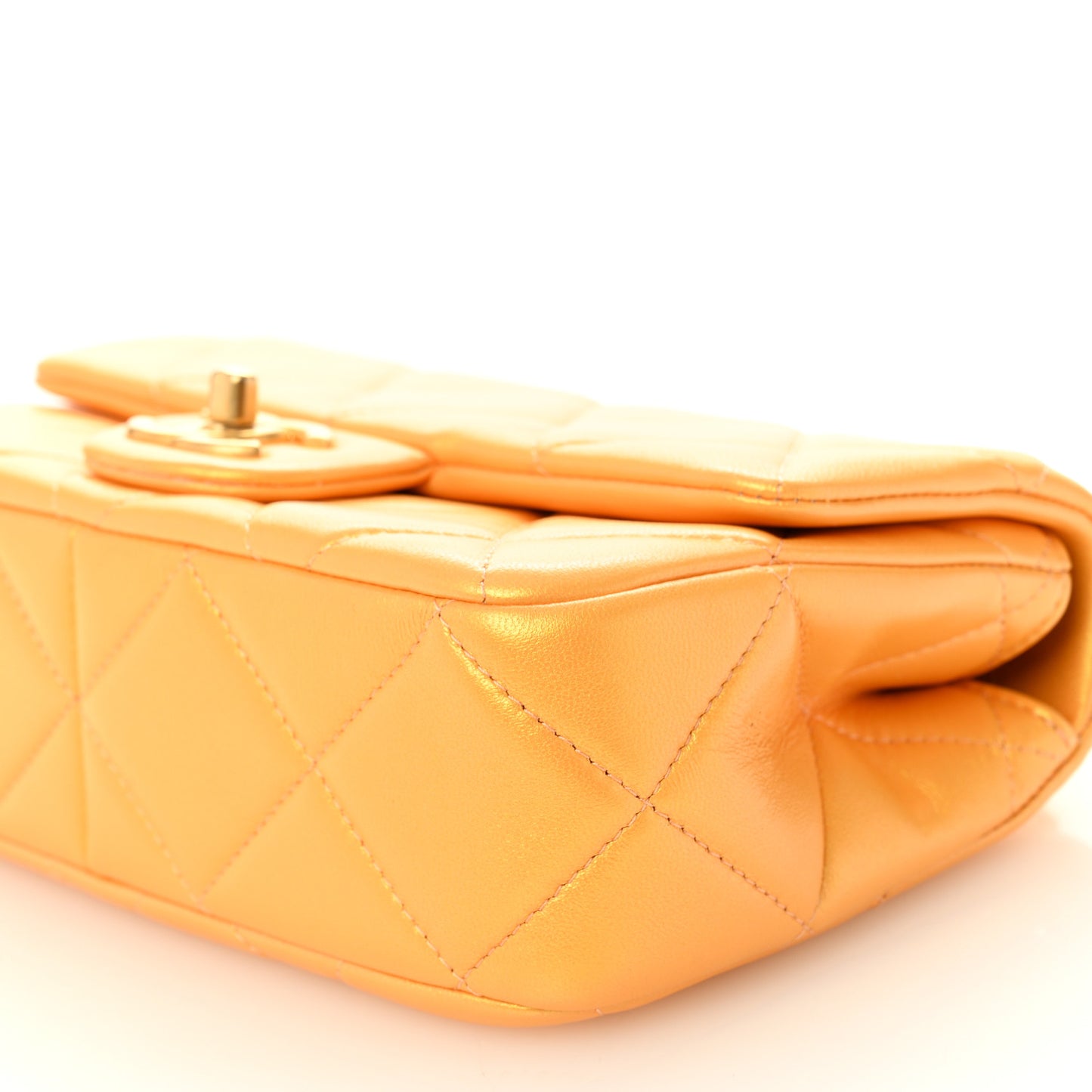 Pearly Lambskin Quilted Pearl Small Flap Orange