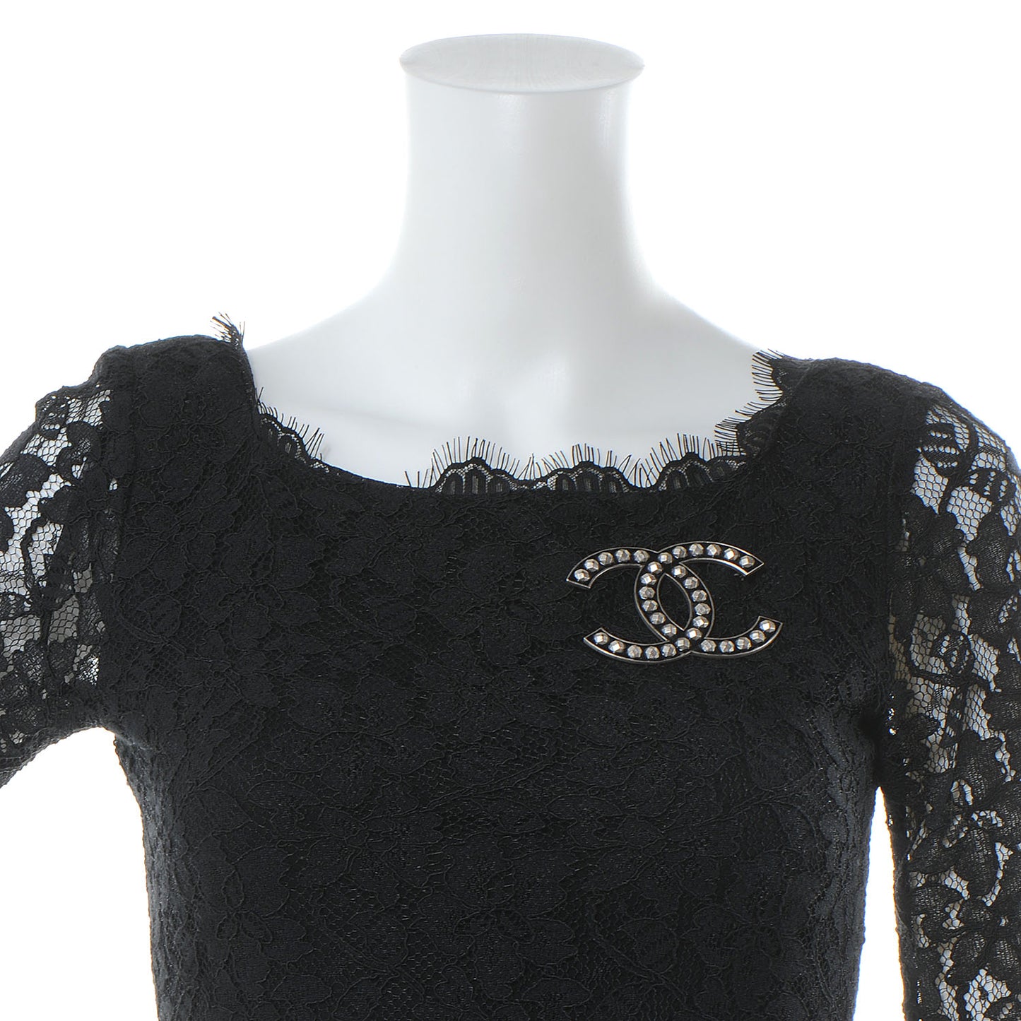 Studded Resin Large CC Pin Brooch Black