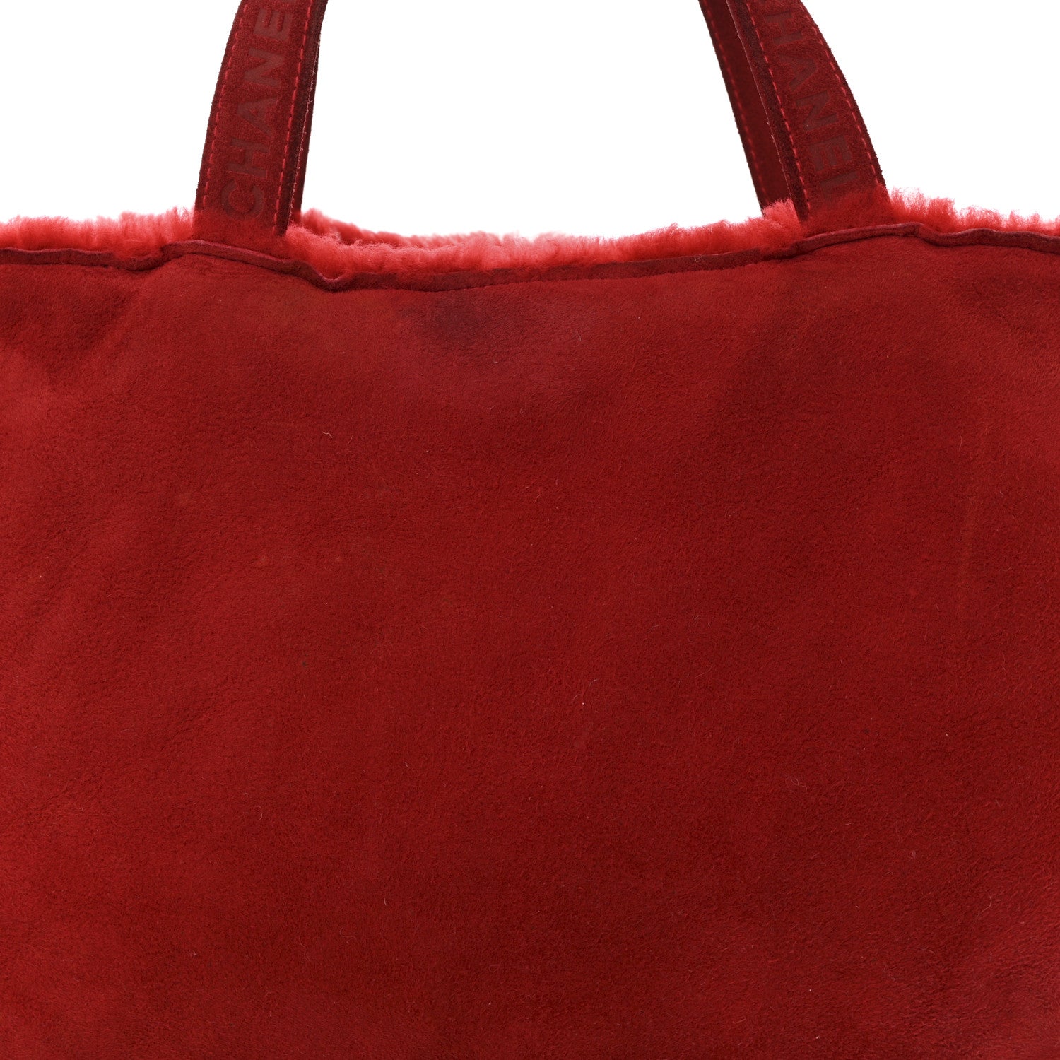 Chanel Suede Shearling Fur Handbag Red 9 of 14
