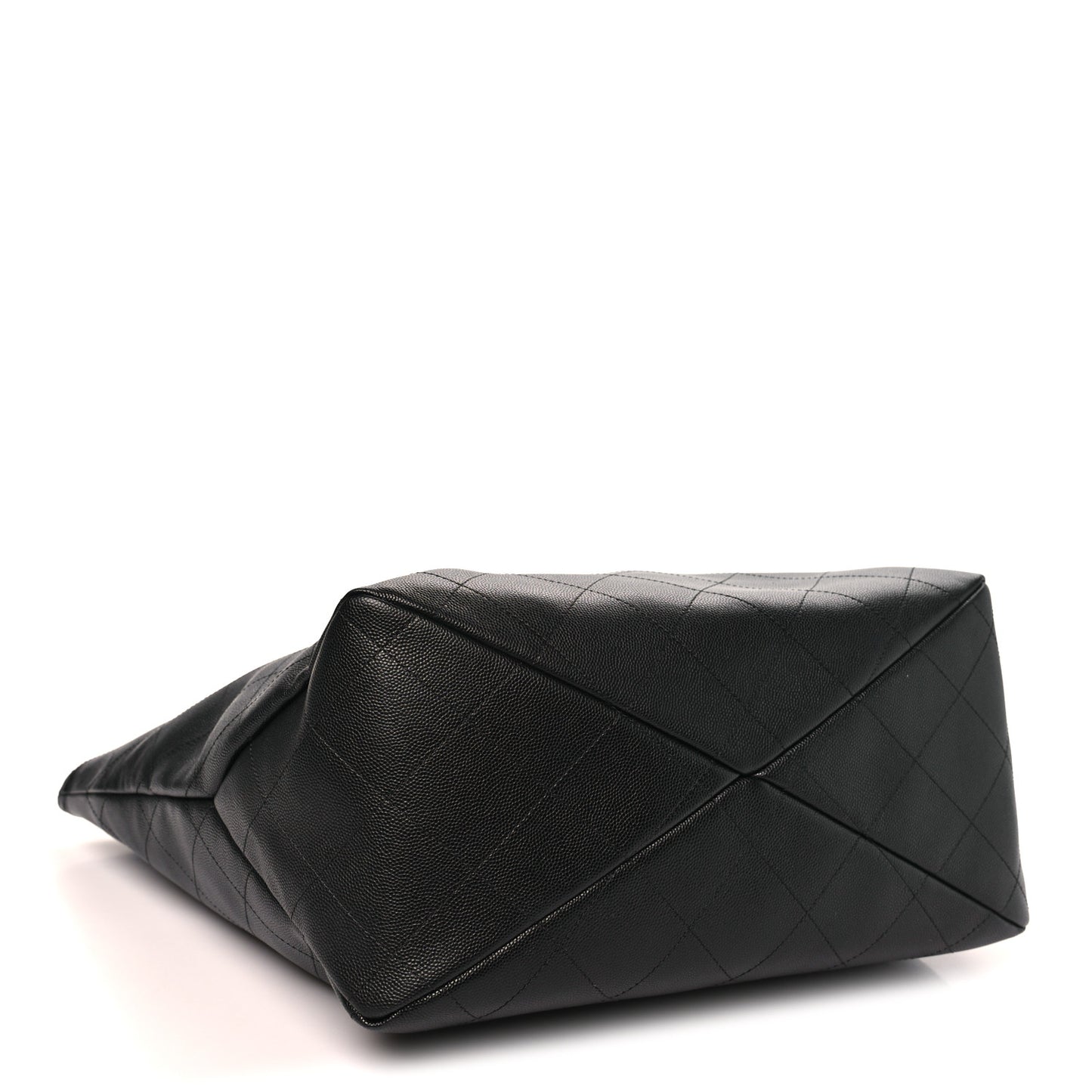 Shiny Caviar Stitched Softly Quilted Tote Black