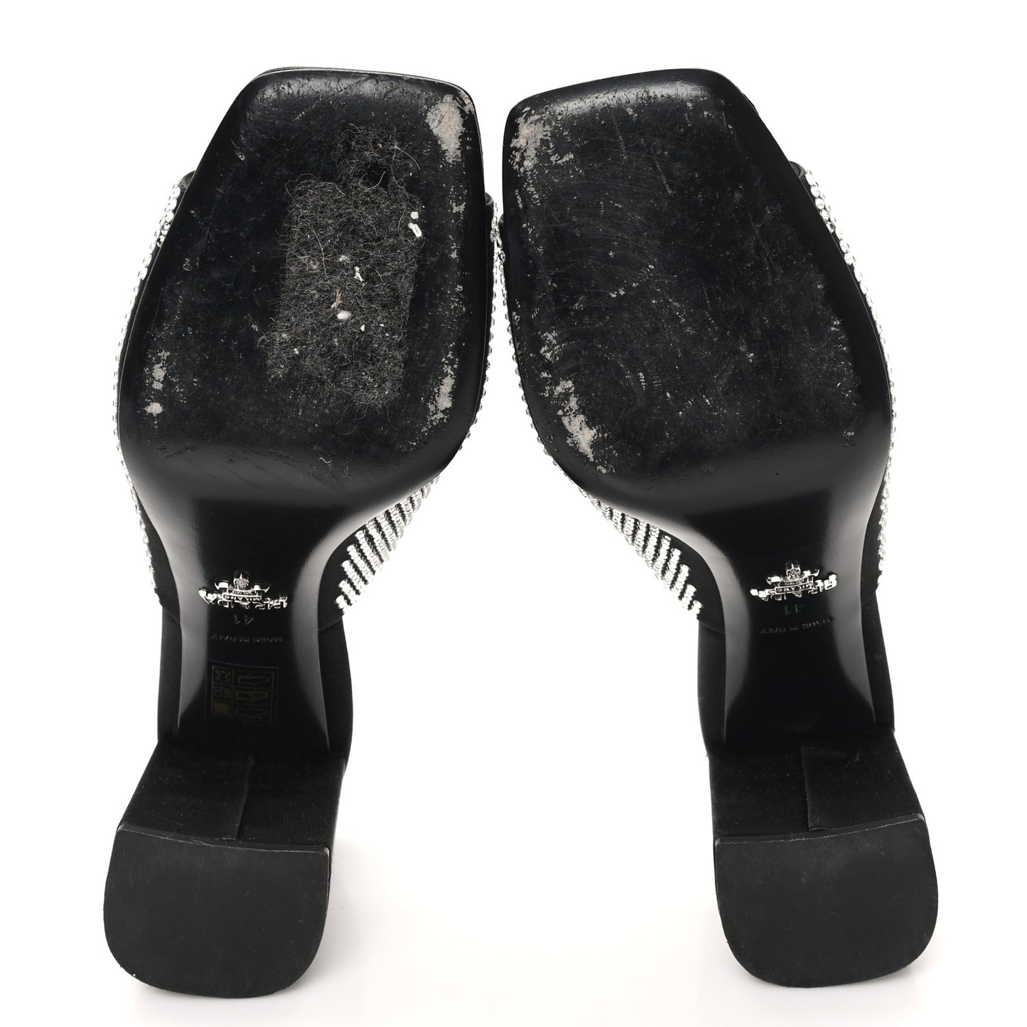 Satin Crystal Logo 65mm Slide Sandals 41 Cristal