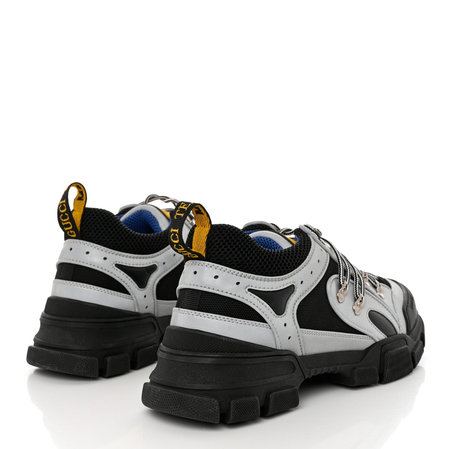 Gucci X SEGA Mesh Technical Canvas Calfskin Reflective Mens Flashtrek Sneakers 10.5 Silver Black 4 of 8