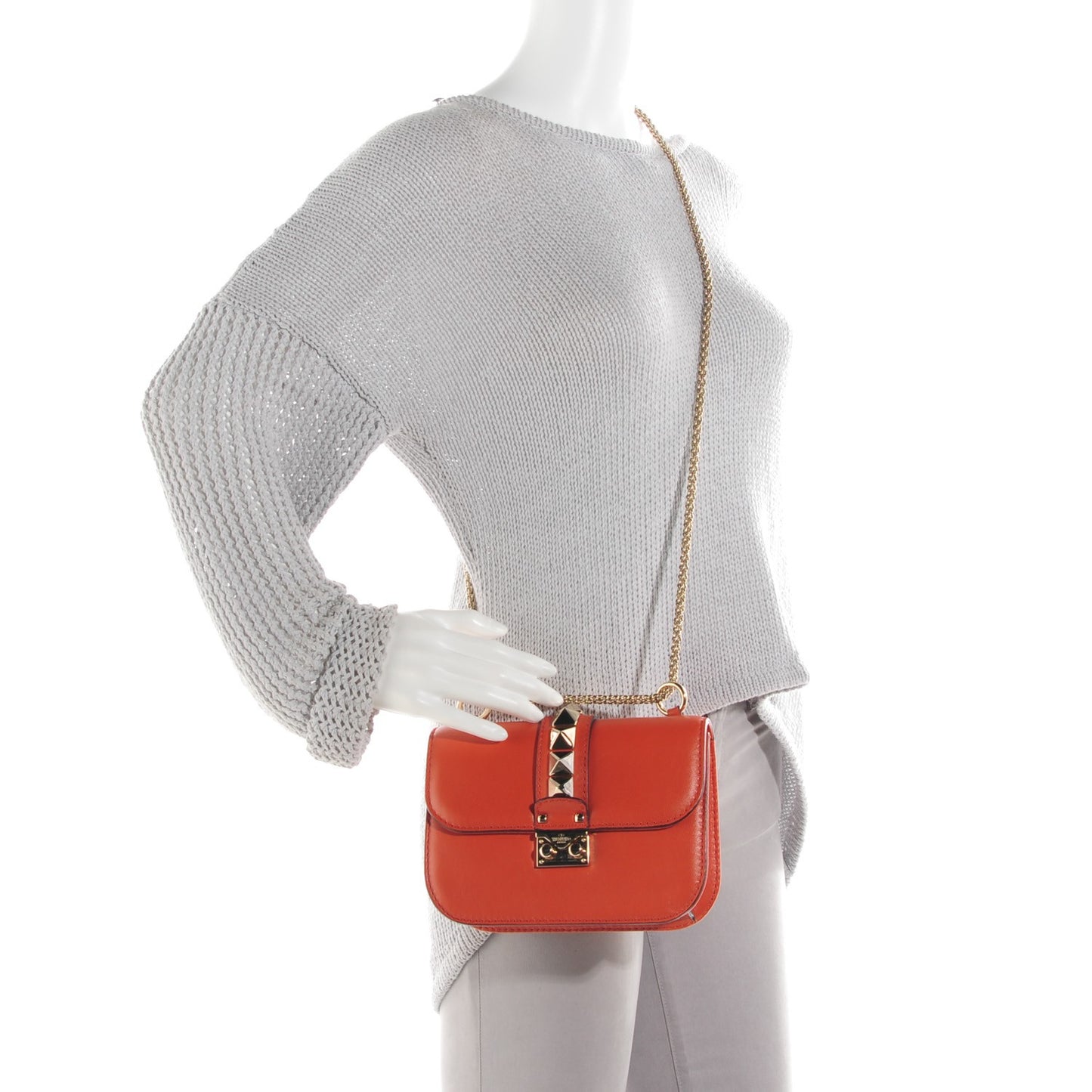 Vitello Small Glam Lock Rockstud Flap English Red