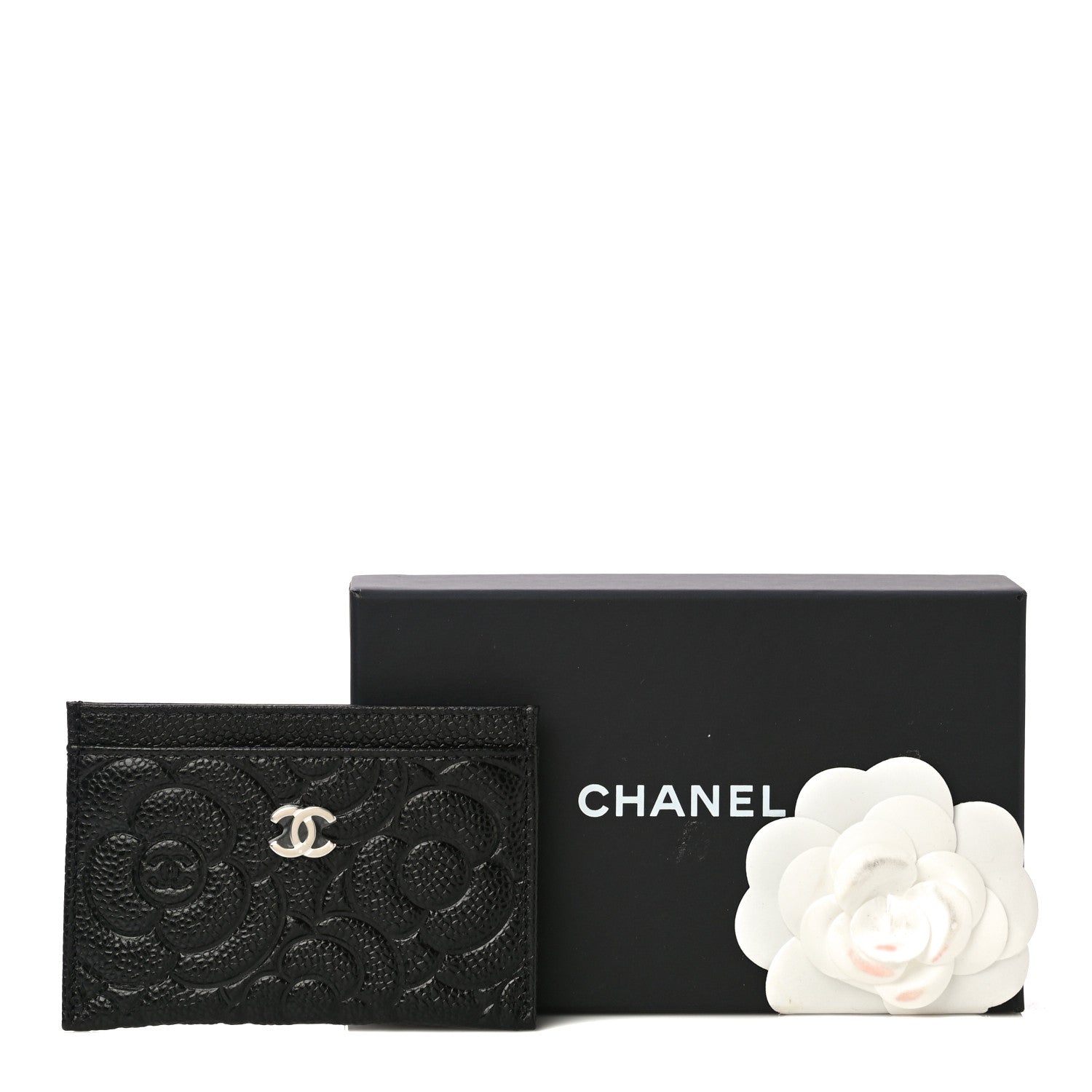 Chanel Caviar Camellia Embossed Card Holder Black 12 of 12