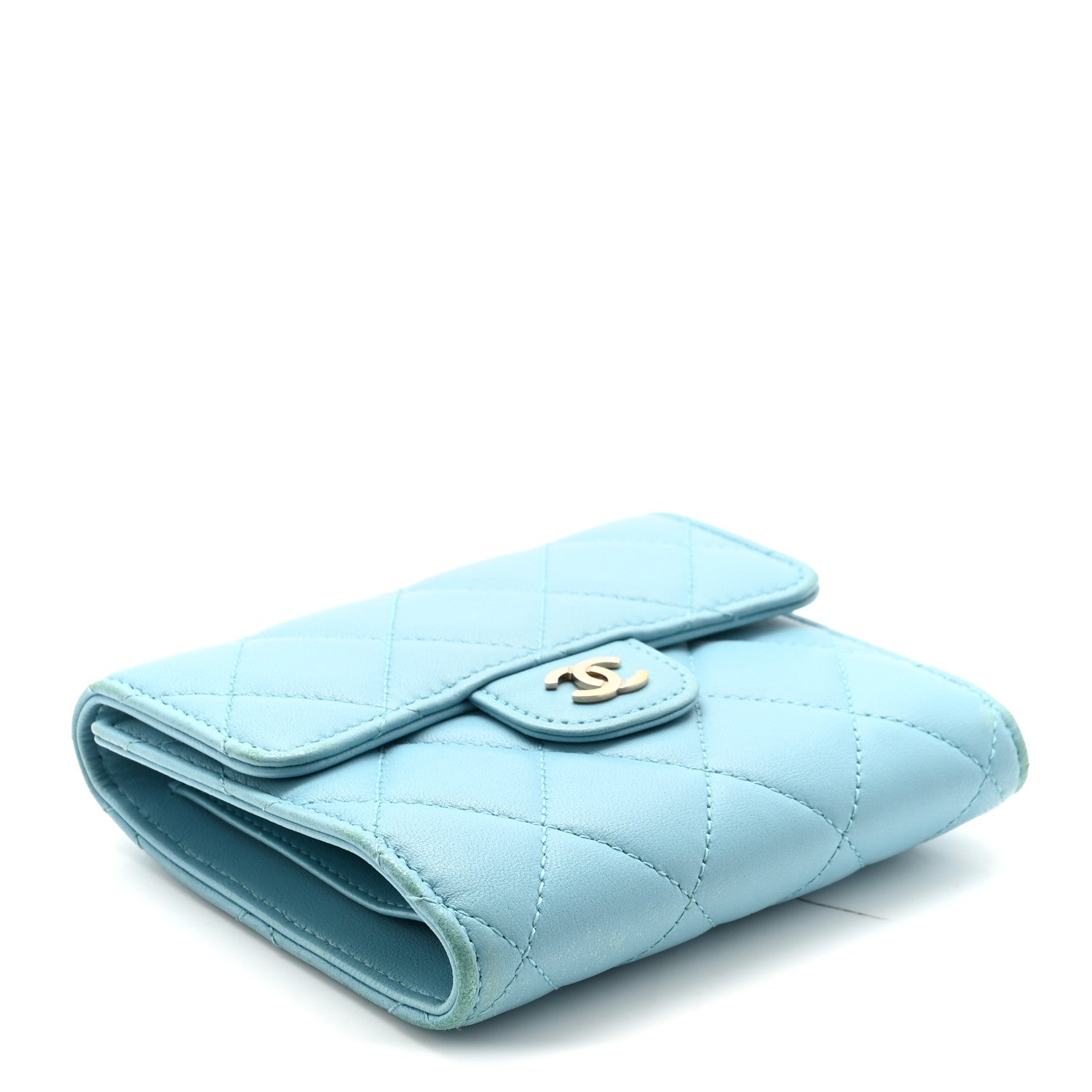 Chanel Lambskin Quilted Compact Flap Wallet Light Blue 4 of 9