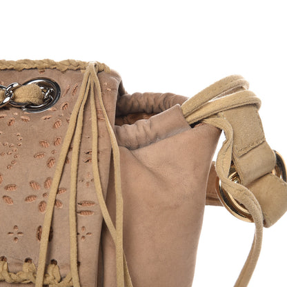 Chanel Suede Calfskin Perforated Fringe Flap Beige 11 of 14