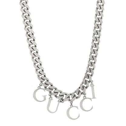 Gucci Palladium Script Logo Interlocking Chain Necklace 1 of 4