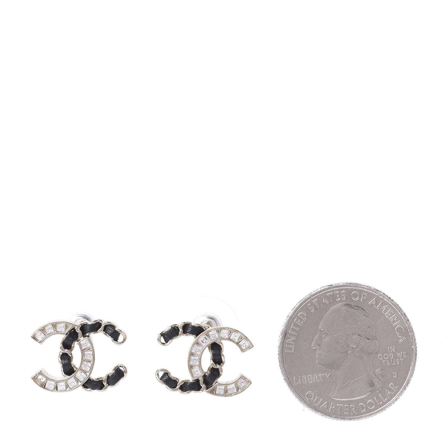 Chanel Crystal Baguette Lambskin Chain CC Vintage Allure Stud Earrings Black Gold 2 of 5
