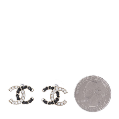 Chanel Crystal Baguette Lambskin Chain CC Vintage Allure Stud Earrings Black Gold 2 of 5
