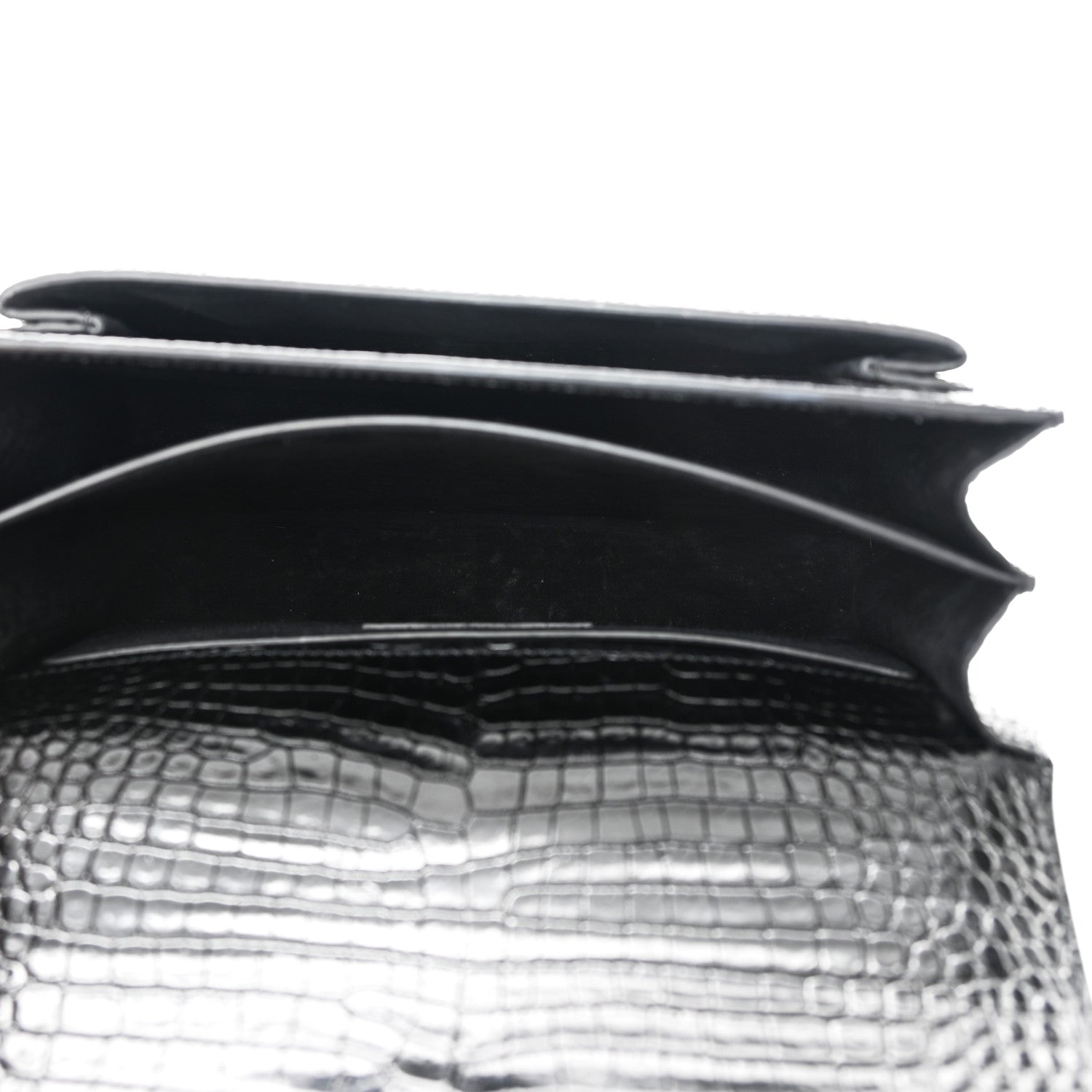 Saint Laurent Calfskin Crocodile Embossed Medium Monochrome Monogram Sunset Black 4 of 12