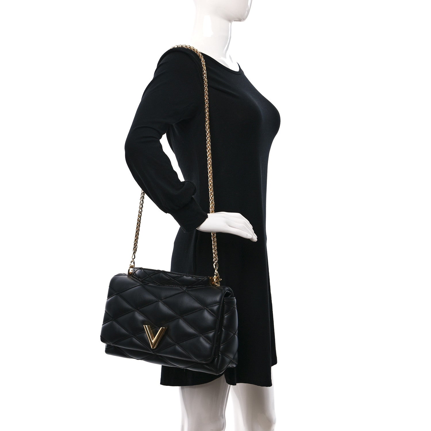 Louis Vuitton Lambskin Malletage Top Handle GO-14 GM Black 2 of 9