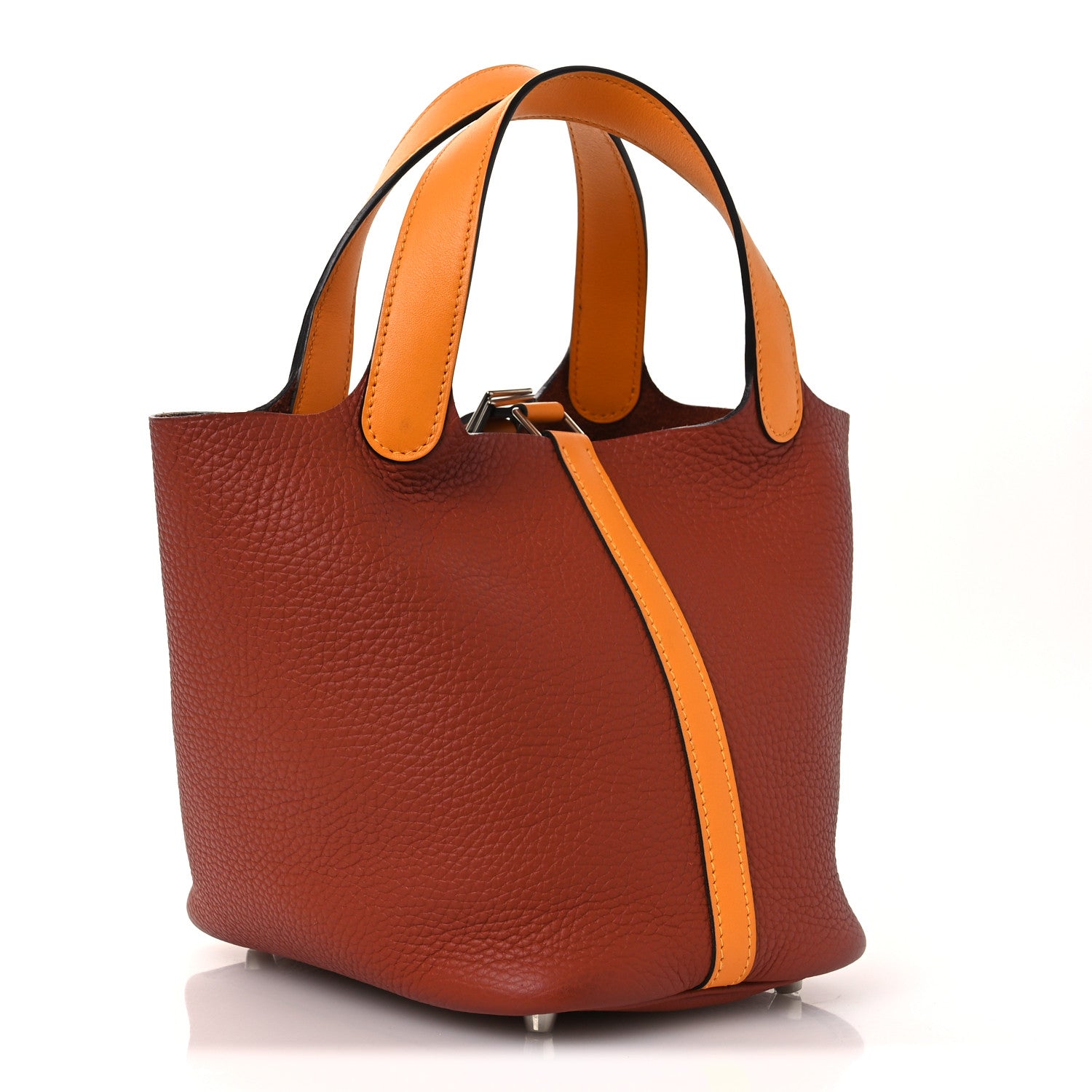 Hermes Taurillon Clemence Swift Picotin 18 PM Cuivre Jaune D'or 3 of 15