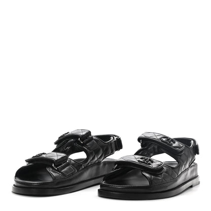 Chanel Lambskin Velcro Dad Sandals 39 Black 4 of 8