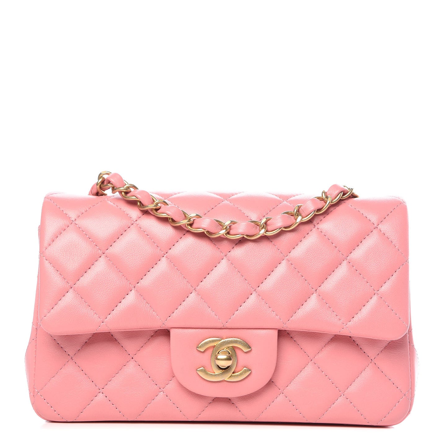 Lambskin Quilted Mini Rectangular Flap Pink