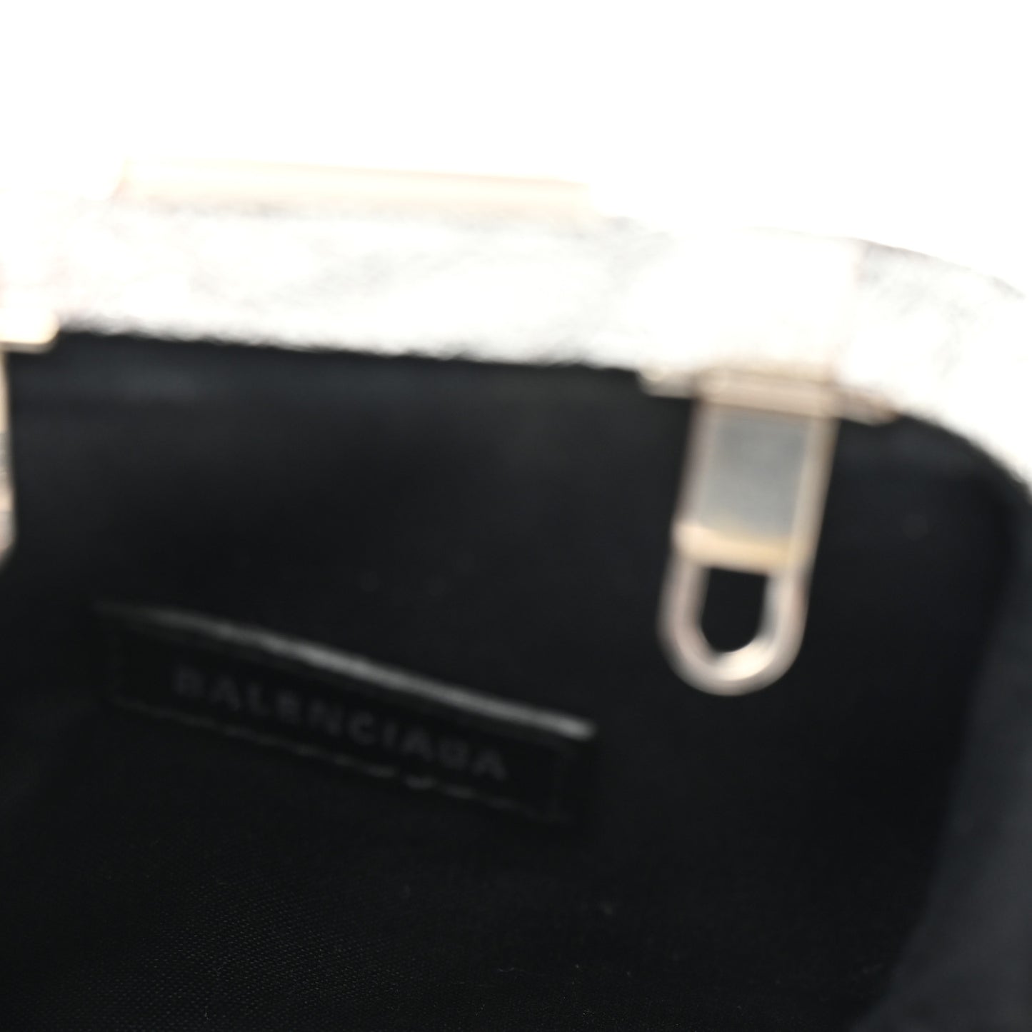 Metallic Textured Calfskin Logo Cloud Coin Purse With Strap Silver