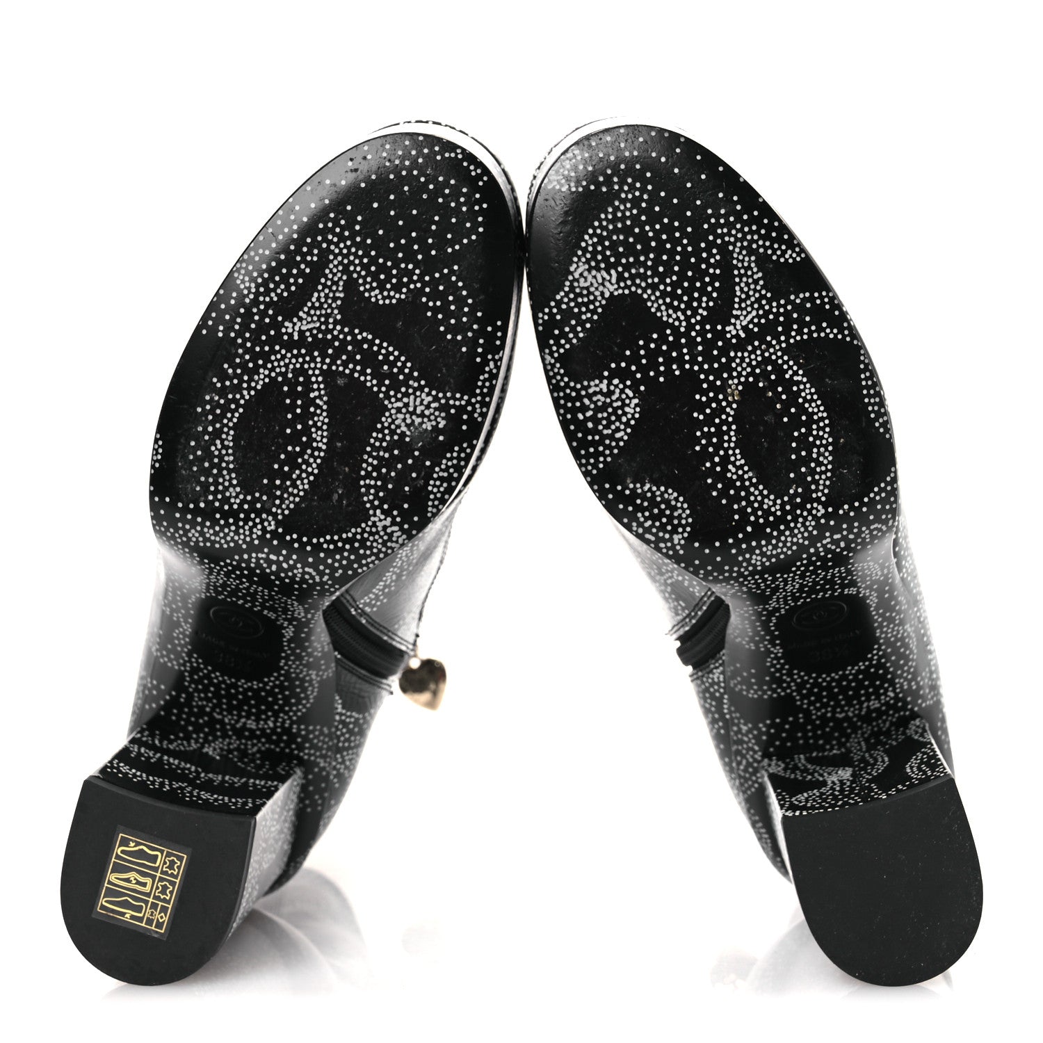 Chanel Calfskin Camellia Printed Ankle Boots 38.5 Black White 7 of 11