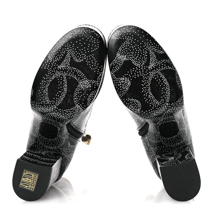 Chanel Calfskin Camellia Printed Ankle Boots 38.5 Black White 7 of 11
