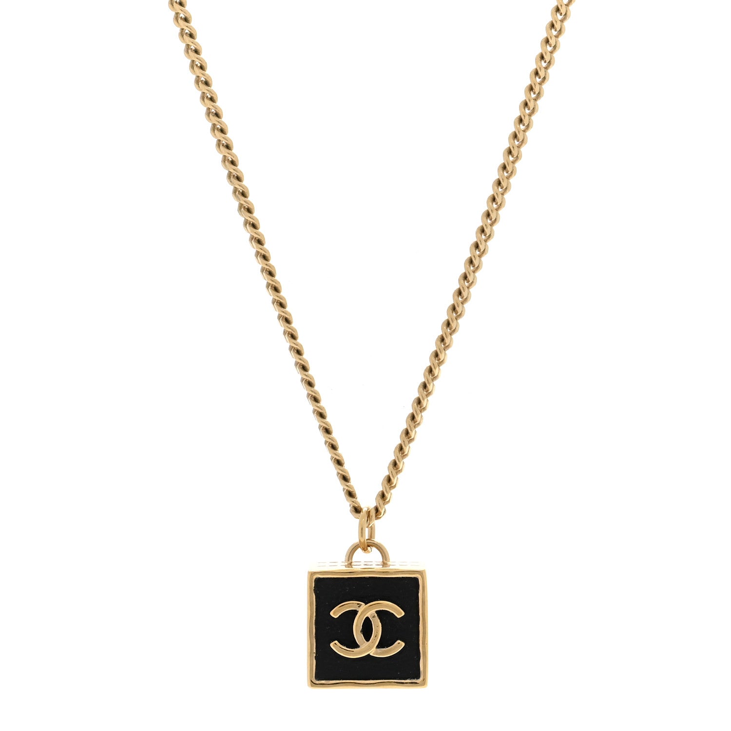Chanel Metal Enamel CC Square Necklace Gold Black 1 of 5