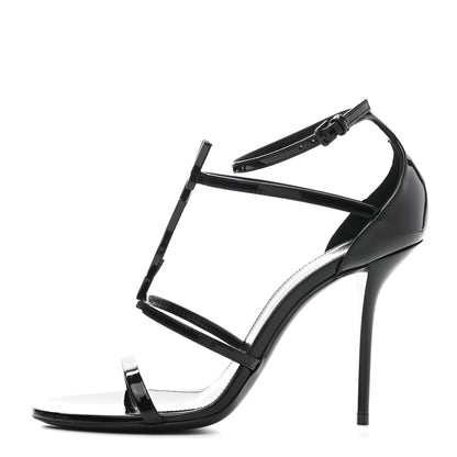 Saint Laurent Patent Calfskin Cassandra 110 Sandals 37.5 Black 1 of 7