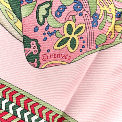 Hermes Silk Selle Des Steppes Scarf 90 Rose Pale Bleu Jean 4 of 5