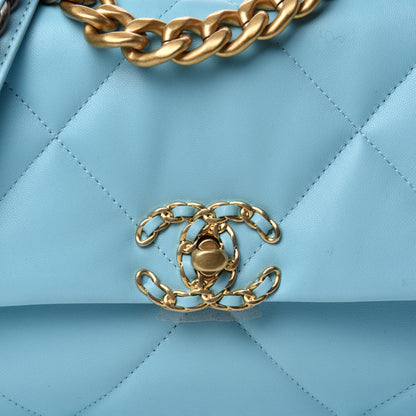 Chanel Shiny Lambskin Quilted Medium Chanel 19 Flap Light Blue 10 of 11