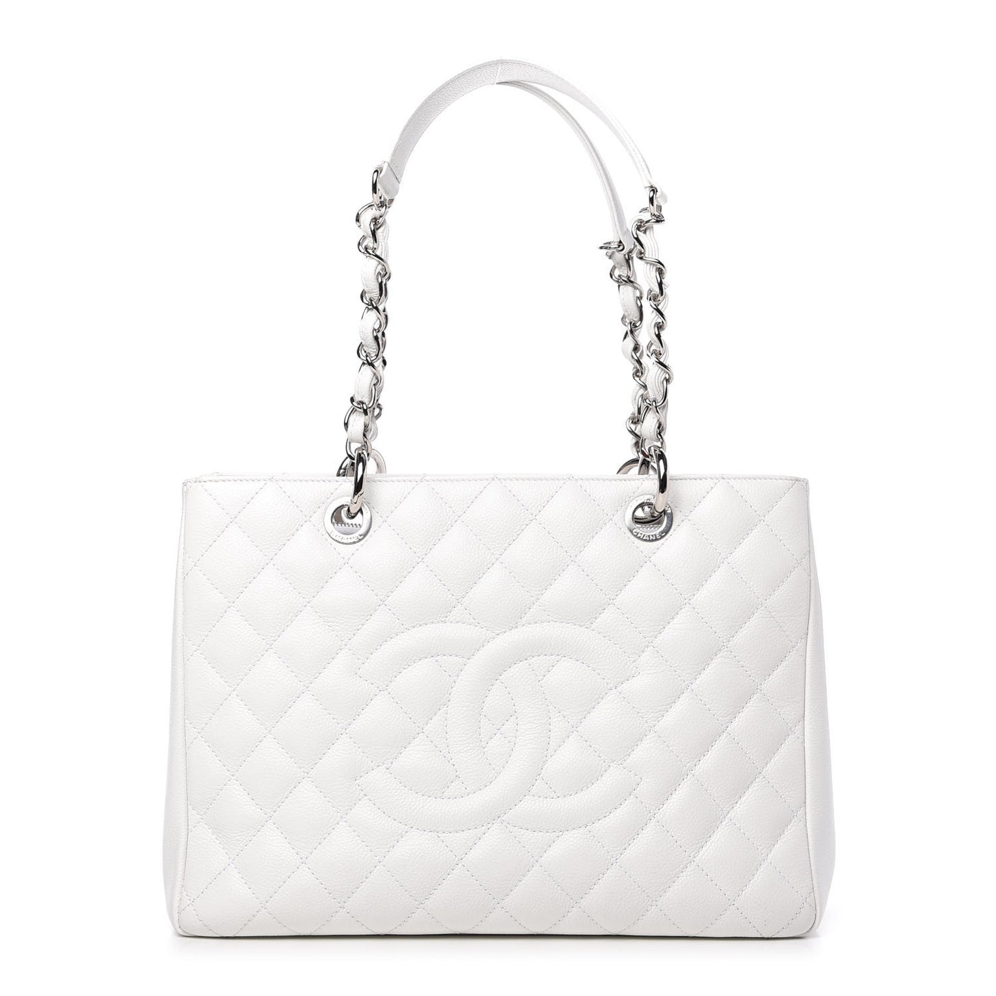 Caviar Quilted Grand Shopping Tote GST White