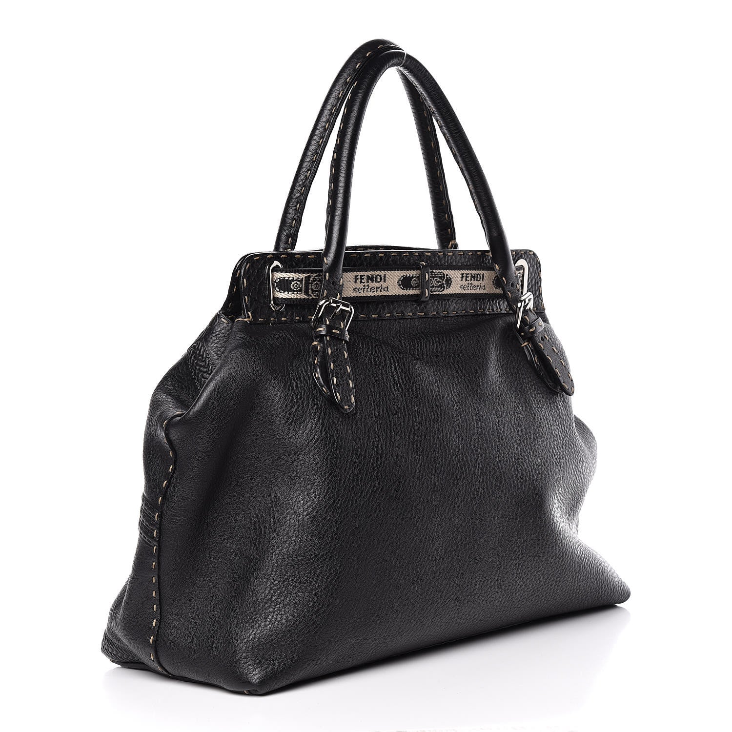 Fendi Calfskin Romano Selleria Large Villa Borghese Tote Black 3 of 9
