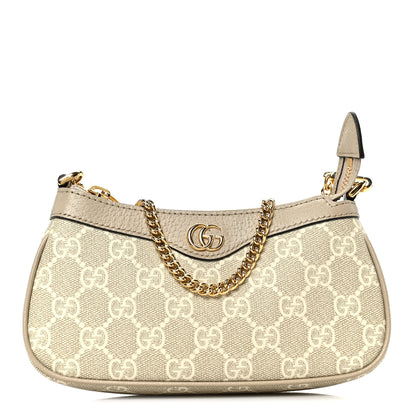 Gucci GG Supreme Monogram Textured Dollar Calfskin Web Mini Ophidia GG Handbag Beige Mystic White Oatmeal 1 of 11