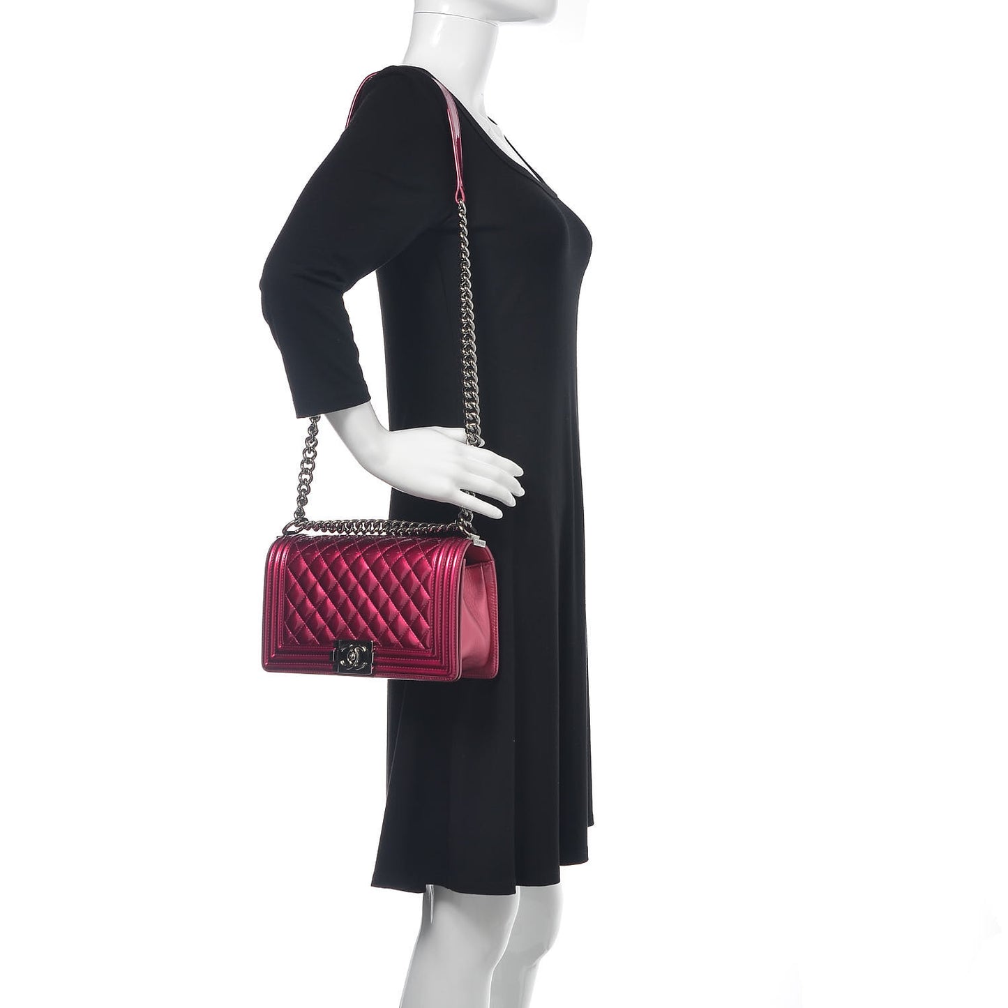Metallic Patent Calfskin Quilted Medium Boy Flap Pink