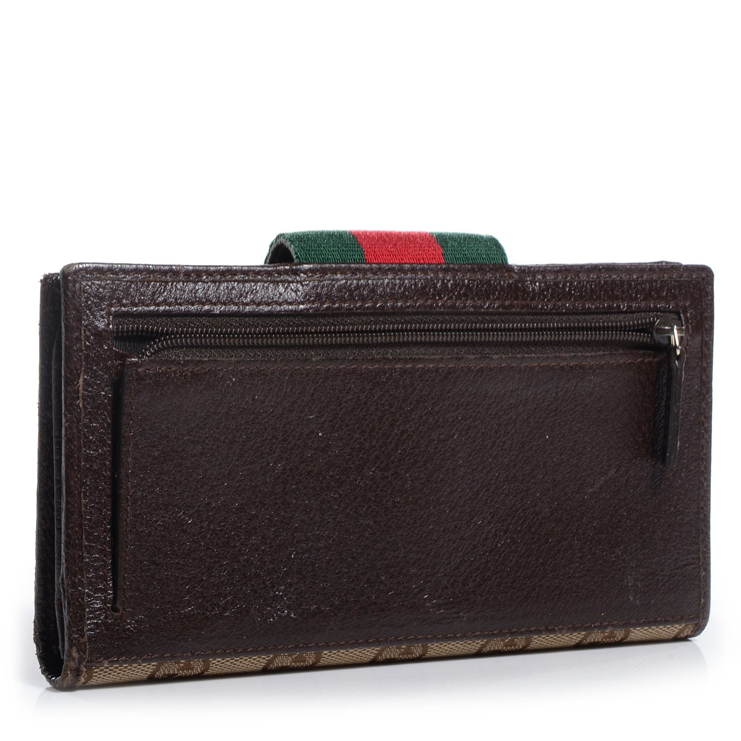 Gucci Monogram Calfskin Ladies Web Continental Wallet Beige Ebony Cocoa 3 of 7